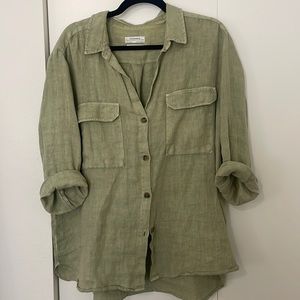 Zara 100% Green Linen Button Up